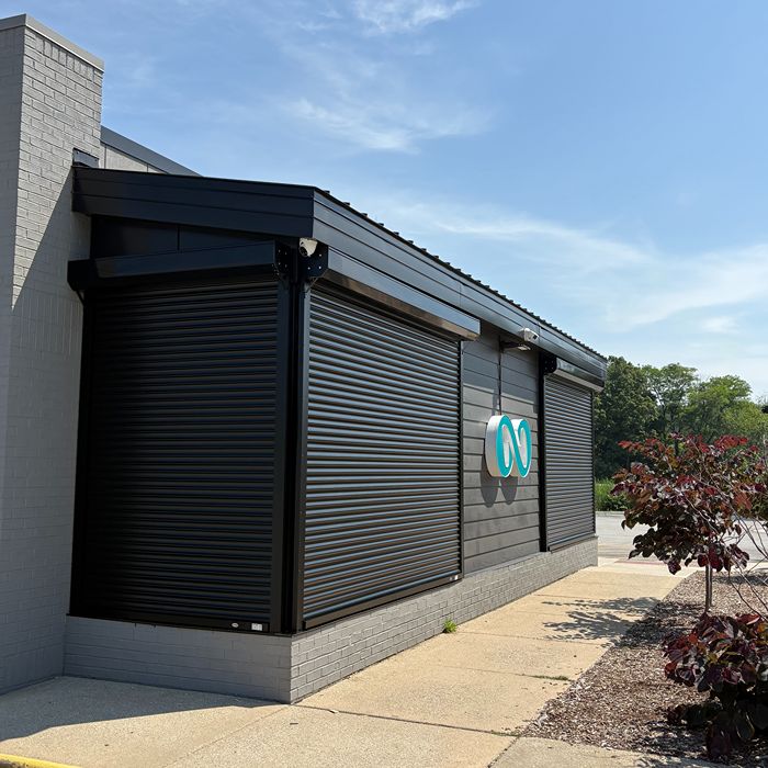 Security shutters on commercial property.