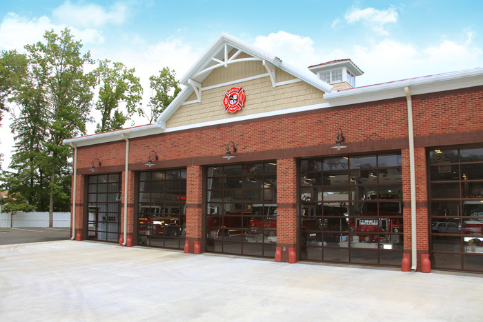 Overhead garage door installation at firehouse.