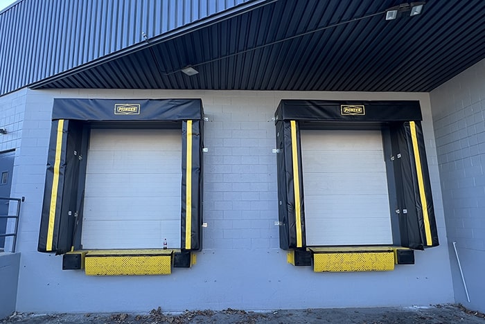 Dock shelter with bumpers installed